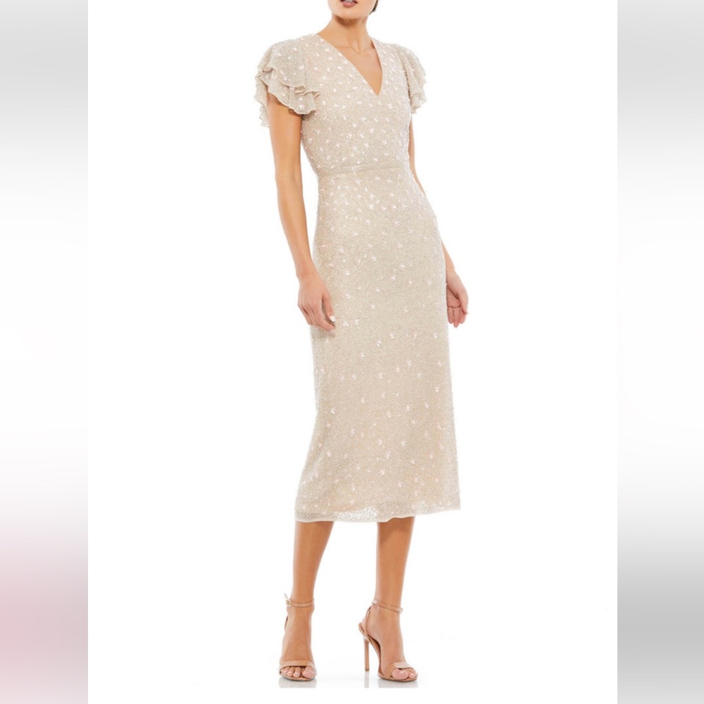 Mac Duggal Cocktail - 10810D Beaded Flutter Sleeve Dress 14